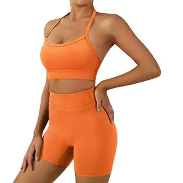 RXRXCOCO Women Padded Open Back Sports Bra Spaghetti Strap Racerback Low Impact Workout Yoga Bra Cropped Tank Tops(Orange,M)