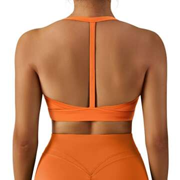 RXRXCOCO Women Padded Open Back Sports Bra Spaghetti Strap Racerback Low Impact Workout Yoga Bra Cropped Tank Tops(Orange,M)
