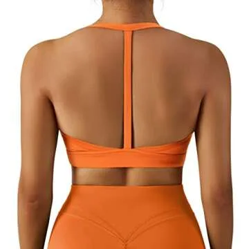 RXRXCOCO Women Padded Open Back Sports Bra Spaghetti Strap Racerback Low Impact Workout Yoga Bra Cropped Tank Tops(Orange,M)