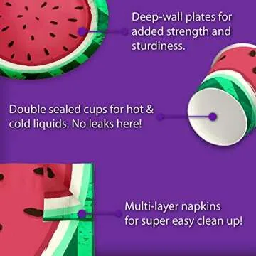 Watermelon Birthday Party Supplies Set Plates Napkins Cups Tableware Kit for 16