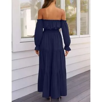 ZESICA Off Shoulder Maxi Dress in Navy for Women