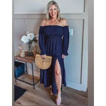 ZESICA Off Shoulder Maxi Dress in Navy for Women