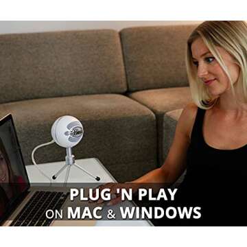 Blue Snowball iCE USB Mic for Recording and Streaming on Windows and Mac - Plug and Play Cardioid Condenser Microphone with Adjustable Stand (White) Bundle with Blucoil Pop Filter Windscreen