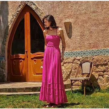 Stylish R.Vivimos Women’s Summer Boho Dress - Hot Pink