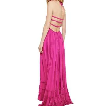 Stylish R.Vivimos Women’s Summer Boho Dress - Hot Pink