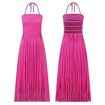 Stylish R.Vivimos Women’s Summer Boho Dress - Hot Pink
