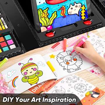 Soucolor Art Supplies, 283 Pieces Drawing Set Art Kits with Trifold Easel, 2 Drawing Pads, 1 Coloring Book, Crayons, Pastels, Arts and Crafts Gifts Case for Kids Girls Boys Teens Beginners