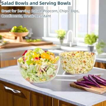 Qxbekmor Large Acrylic Salad Bowls and Serving Bowls, Great for Serving Salad, Popcorn, Chips, Dips, Condiments, Break-Resistant Set of 2, Clear 146 oz