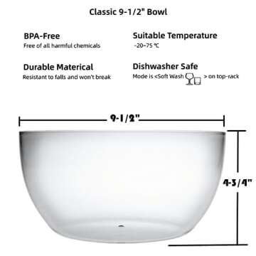 Qxbekmor Large Acrylic Salad Bowls and Serving Bowls, Great for Serving Salad, Popcorn, Chips, Dips, Condiments, Break-Resistant Set of 2, Clear 146 oz