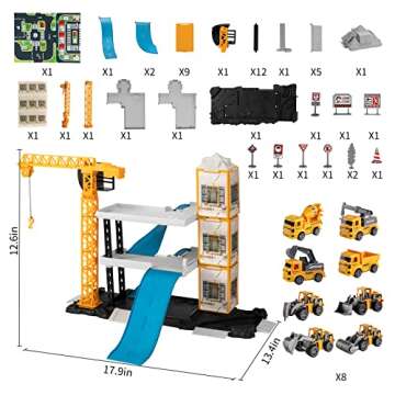 TEMI Construction Truck Toys for Boys & Girls, 60-Piece Engineering Vehicles Set