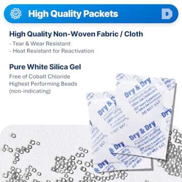 Dry & Dry 10 Gram [30 Packets] Silica Gel Packets, Desiccants - Rechargeable Fabric Silica Gel Packs...