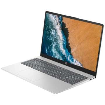 HP 15.6" Portable Laptop (Include 1 Year Microsoft 365), HD Display, Intel Quad-Core N200 Processor, 16GB RAM, 128GB Storage, Wi-Fi 6, Webcam, HDMI, Numeric Keypad, Windows 11 Home, Silver