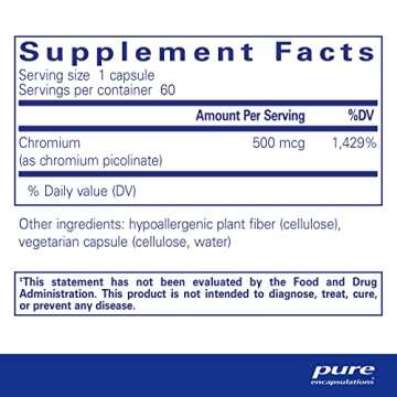 Pure Encapsulations Chromium (Picolinate) 500 mcg - for Lipid & Carbohydrate Metabolism* - Mineral S...