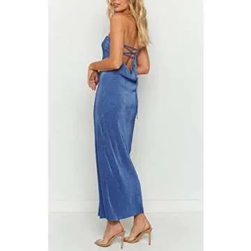 ROAONOCOMO Women Newspaper Print Tube Midi Dresses Hollow Out Off Shoulder Bodycon Maxi Dresses Strapless Sexy Clubwear Z-Blue