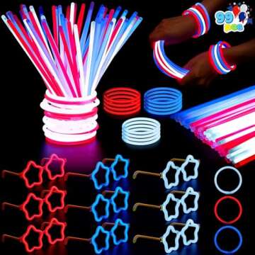 July 4th Patriotic Glow Sticks of Bracelets, Necklaces & Glasses