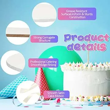 8 Pieces Cake Drums Boards Round Sturdy Cake Drum with 2 Pieces Satin Ribbon for Heavy or Multitiered Cakes (6, 8, 10, 12 Inch)