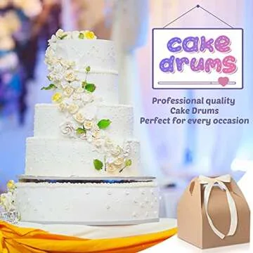 8 Pieces Cake Drums Boards Round Sturdy Cake Drum with 2 Pieces Satin Ribbon for Heavy or Multitiered Cakes (6, 8, 10, 12 Inch)