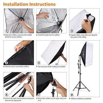 PHOPIK Softbox Lighting Kit 2X20X28 inch Professional Continuous Studio Photography Photo Studio Equipment with 2×85W 5500K E27 Socket Bulbs for Portraits and Product Shooting