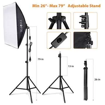 PHOPIK Softbox Lighting Kit 2X20X28 inch Professional Continuous Studio Photography Photo Studio Equipment with 2×85W 5500K E27 Socket Bulbs for Portraits and Product Shooting