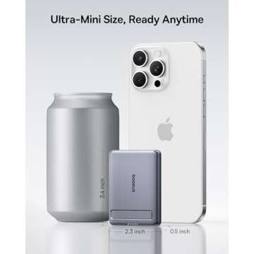 Baseus Picogo Power Bank, Smallest 5000mAh Magnetic Portable Charger with Stand, Qi2 Certified 15W U...