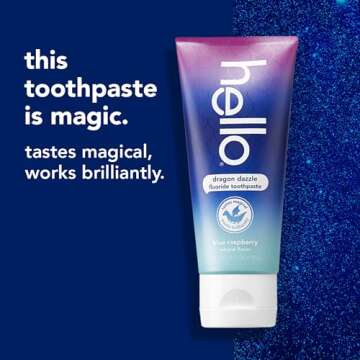 hello Dragon Dazzle Blue Raspberry Kids Toothpaste, Fluoride Toothpaste, Ages 2+, No Artificial Swee...