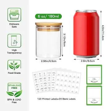 STARSIDE 6 oz Glass Jars with Bamboo Lids,Set of 15 Empty Spice Jars with Labels,Glass Spice Containers,Airtight Food Storage Container,Borosilicate Glass Canisters Sets