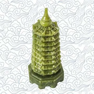 Addune Green Natural Jade Nine-Storey Wenchang Tower Pagoda Statue Fengshui Handmade Figure Hand Carved Collection Arts Home Decor Ornaments