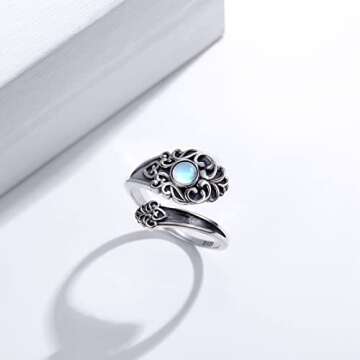 Moonstone Spoon Ring 925 Sterling Silver Adjustable Beauty
