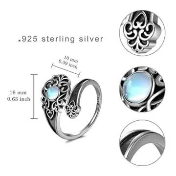 Moonstone Spoon Ring 925 Sterling Silver Adjustable Beauty