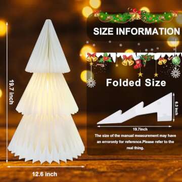 ZEYGC Christmas Decorations Light Up Paper Christmas Tree, Foldable Warm White Led Lighted Battery O...