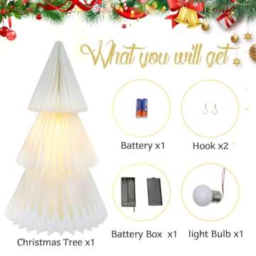 ZEYGC Christmas Decorations Light Up Paper Christmas Tree, Foldable Warm White Led Lighted Battery Operated 19.68" Xmas Decor for Indoor Home Decor
