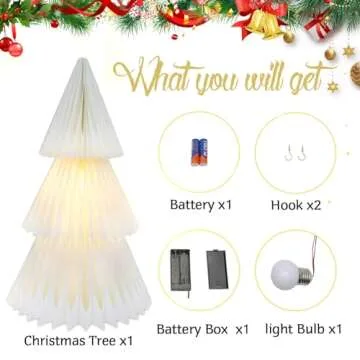 ZEYGC Christmas Decorations Light Up Paper Christmas Tree, Foldable Warm White Led Lighted Battery Operated 19.68" Xmas Decor for Indoor Home Decor