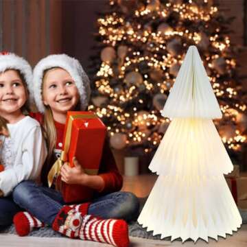 ZEYGC Christmas Decorations Light Up Paper Christmas Tree, Foldable Warm White Led Lighted Battery Operated 19.68" Xmas Decor for Indoor Home Decor
