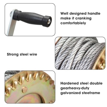 BIG RED 600lbs Manual Hand Crank Winch with Steel Cable