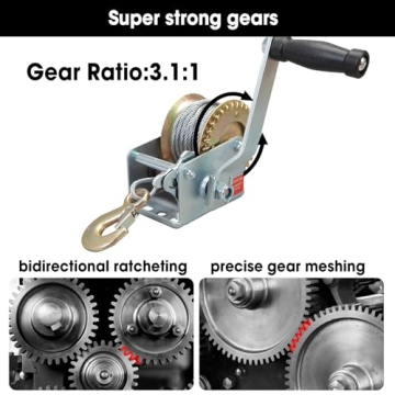 BIG RED 600lbs Manual Hand Crank Winch with Steel Cable