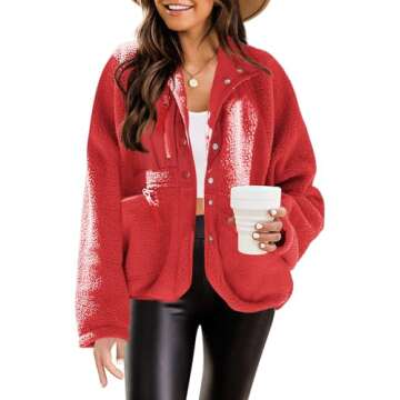 Nirovien Sherpa Jacket Women Fleece Jacket Button Down Jacket with Pockets Fuzzy Coat Teddy Bear Jac...