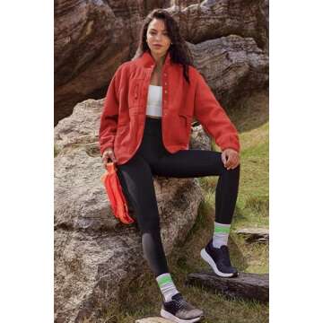 Nirovien Sherpa Jacket Women Fleece Jacket Button Down Jacket with Pockets Fuzzy Coat Teddy Bear Jacket(Orange Red,S)