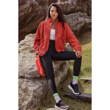 Nirovien Sherpa Jacket Women Fleece Jacket Button Down Jacket with Pockets Fuzzy Coat Teddy Bear Jacket(Orange Red,S)