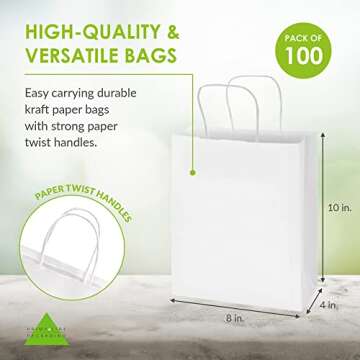 Durable White Kraft Gift Bags, 100 Pack for All Events