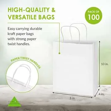 Durable White Kraft Gift Bags, 100 Pack for All Events