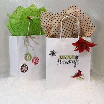 Durable White Kraft Gift Bags, 100 Pack for All Events