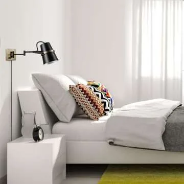 Globe Electric 51345 1-Light Plug-in or Hardwire Swing Arm Wall Sconce, Matte Black, Brass Accents, 6ft Black Woven Fabric Cord, Flat Plug, Rotary On/Off Switch, Wall Lighting, Bulb Not Included