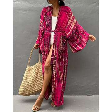 Bsubseach Sexy Swimsuit Cover Ups for Womens Beach Kimono Cardigans Swim Coverup Resort Wear Rose Red