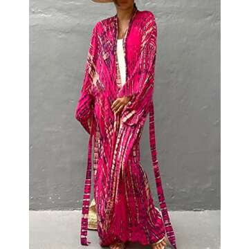 Bsubseach Sexy Swimsuit Cover Ups for Womens Beach Kimono Cardigans Swim Coverup Resort Wear Rose Red