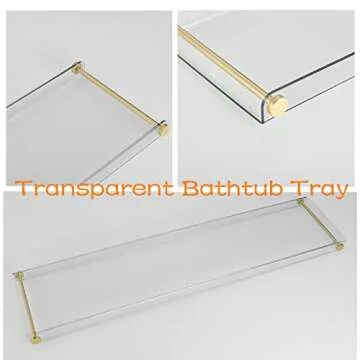 Beelee Bathtub Tray Clear Caddy Rack: Acrylic Tub Tray Shelf with Gold Rails to Hold Book Phone Candle Wine - Waterproof Bathtub Accessories, Luxury Gifts for Women