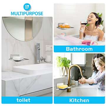 YUZP Soap Holder for Shower,Stainless Steel Soap Dish,Simple Bar Soap Tray,Wall Mounted Soap Stand w...