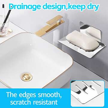 YUZP Soap Holder for Shower,Stainless Steel Soap Dish,Simple Bar Soap Tray,Wall Mounted Soap Stand with 3M Adhesive Back,Rustproof Soap Saver Sponge Holder for Bathroom,Tub,Kitchen Sink (Chrome)