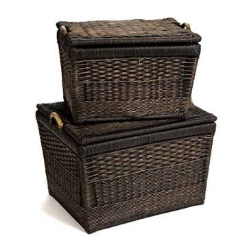 Elegant Lift-Off Lid Wicker Storage Basket 20x15 Inches