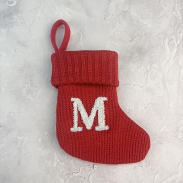 7" Red Monogram Stocking - Letter M - Cable Knit