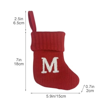 7" Red Monogram Stocking - Letter M - Cable Knit